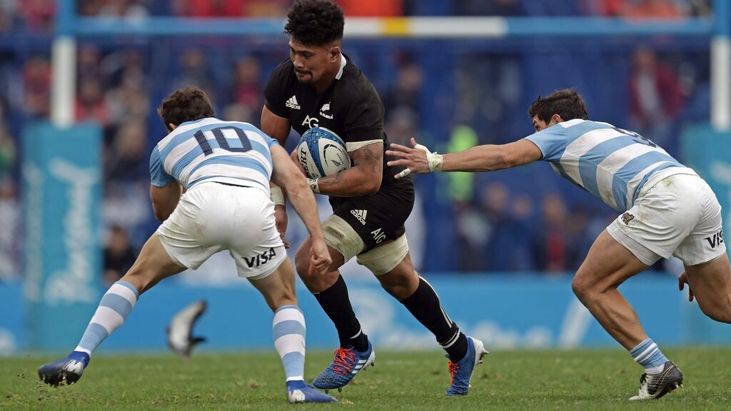 Ardie Savea impressed at number eight in New Zealand’s 20-16 victory over Argentina in Buenos Aires. Photograph: Alejandro Pagni/AFP/Getty Images