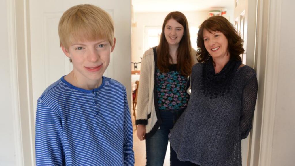 Luke O’Dowd at home in Blackrock, Co Dublin, with his sister, Meabh, and mother, Annemarie. Photograph: Cyril Byrne