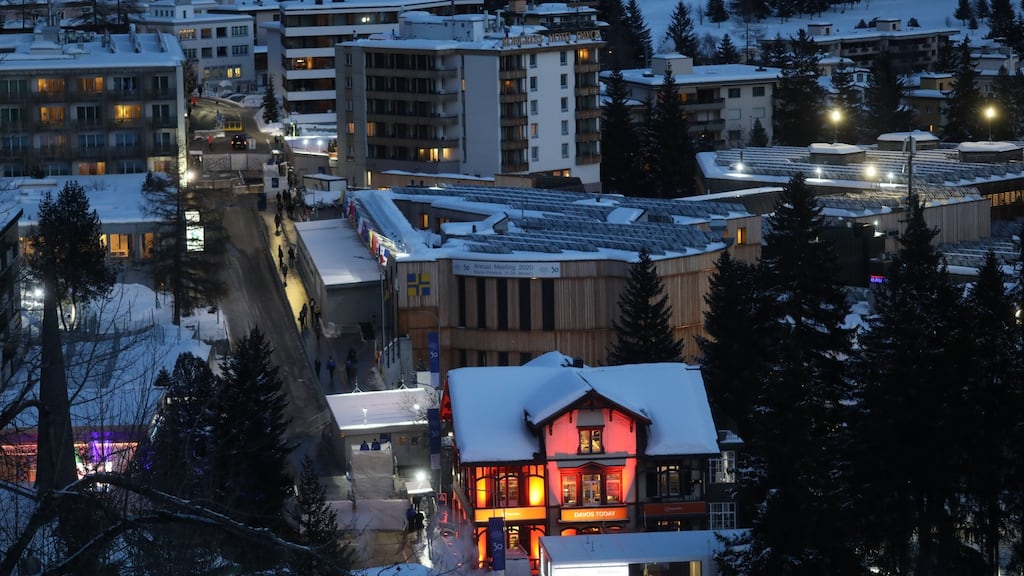 Snow topped buildings stand in the town ahead of the World Economic Forum in Davos, Switzerland.