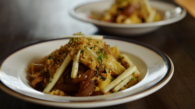 French onion papardelle, Gruyère pangrattatore. Photograph: Alan Betson