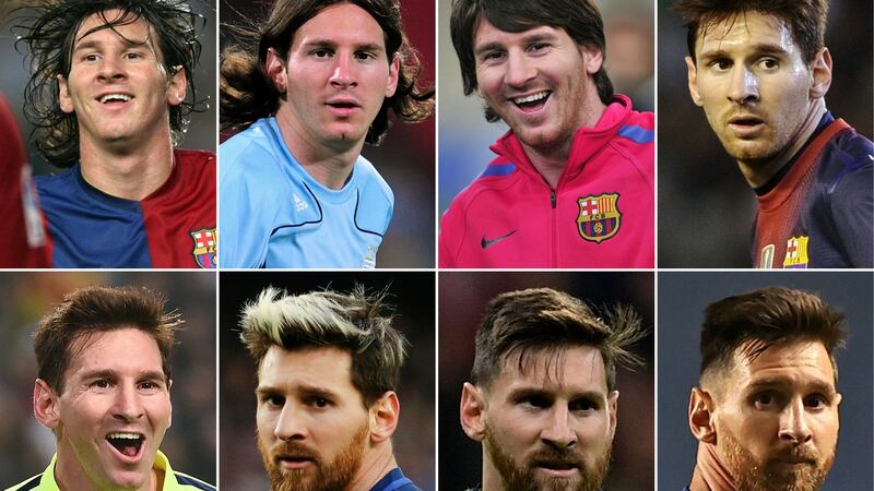 This combination of pictures shows (L to R and top to bottom) Barcelona’s former footballer  Lionel Messi in 2006, 2008, 2010, 2012, 2014, 2016, 2018. Photograph: AFO