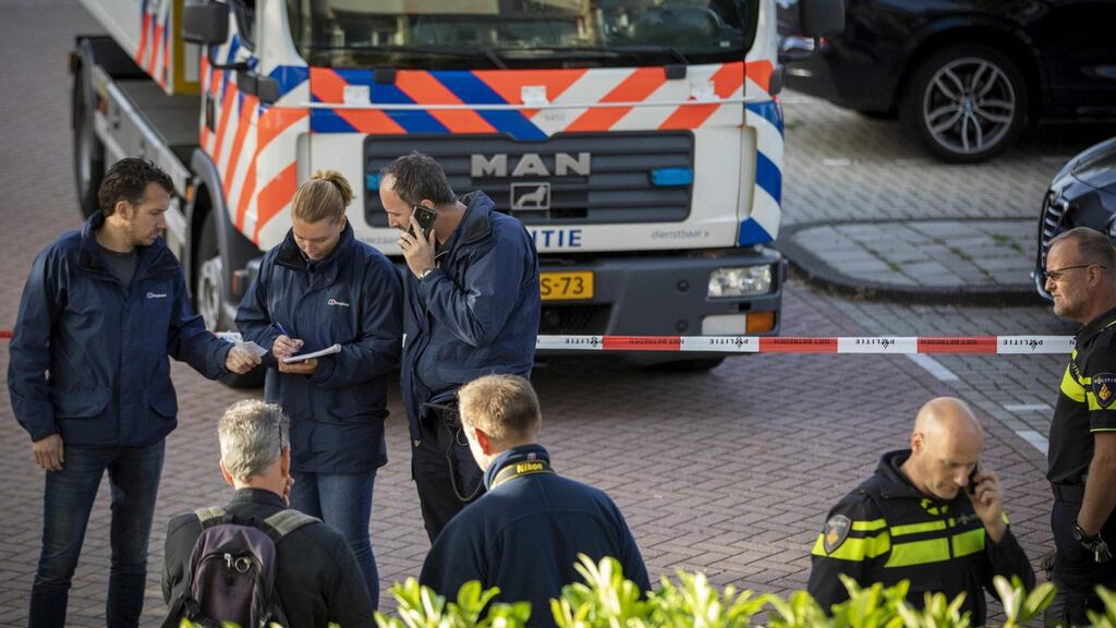 Aftermath of a  shooting in the Amsterdam district of Buitenveldert, where Dutch lawyer Derk Wiersum was shot dead. Photograph: Getty
