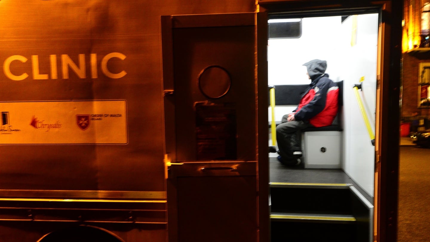 Visiting the Mobile Health Clinic, at St Stephen’s Green, Dublin. Photograph: Dara Mac Dónaill