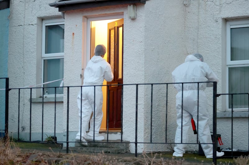 Scene of crime officers at the scene in Portavogie, Co Down. Photograph: Liam McBurney/PA Wire
