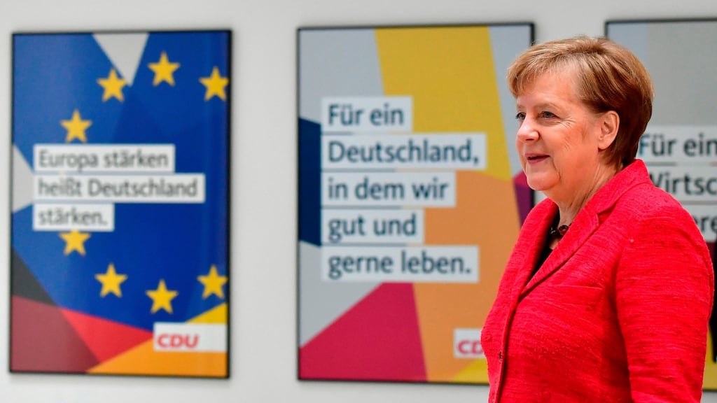 Angela Merkel at the CDU headquarters in Berlin on Monday: “Almost six months after election day, people have a right to expect that something happens.” Photograph: John Mac Dougall/AFP/Getty Images