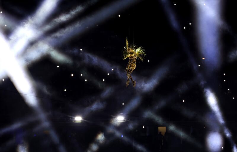 The Golden Voyager drops into the stadium during the ceremony. Photograph: Ryan Byrne/Inpho