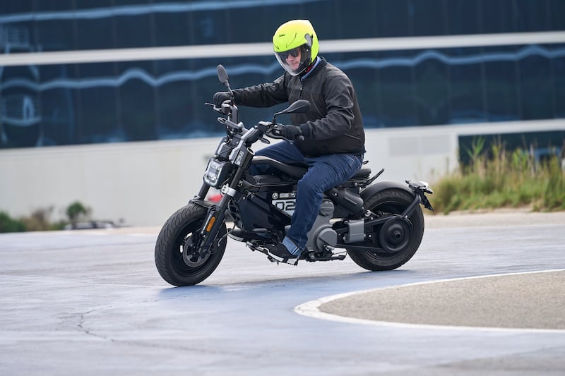 Neil Briscoe testing the BMW CE02 electric motorbike