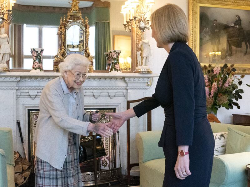 Queen Elizabeth II and Liz Truss at Balmoral, Scotland, in October 2022, where the queen invited the newly elected leader of the Conservatives to become prime minister. Ms Truss resigned shortly after. Photograph: Jane Barlow/PA