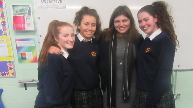 Ada Lovelace initiative: Naomi Freeman (CTO and co-founder of Heuristext) with Transition Year pupils at Loreto Secondary School, Swords, Co Dublin