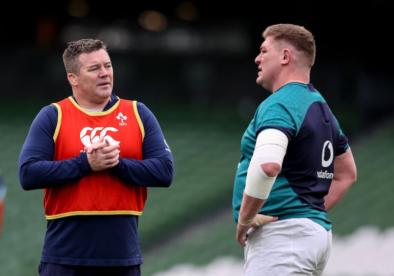 Scrum coach John Fogarty and Tadhg Furlong. Photograph: Dan Sheridan/Inpho