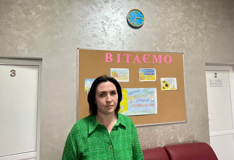 Lyudmila Deyko, director of the school and kindergarten in the village of Bohdanivka outside Kyiv. Photograph: Daniel McLaughlin