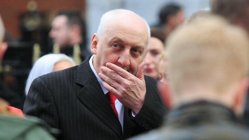 Jean Costello’s partner Seamus following the funeral of the Fair City actor at St Agatha’s church on Tuesday. Photograph: Collins