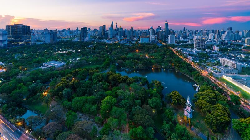 Visit Bangkok’s Lumpini Park at 6pm to hear the national anthem being played. Photograph: Getty Images
