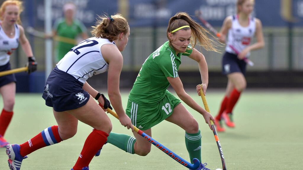 Ireland’s Jessica McMaster: levelled for Ireland after Charlotte Watson had given Scotland. Photograph: Inpho