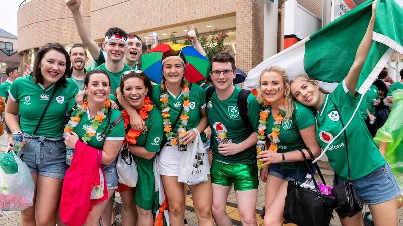 Ireland fans outside Kobe Misaki Stadium ahead of the Russia game. Photograph: INPHO/Jayne Russell