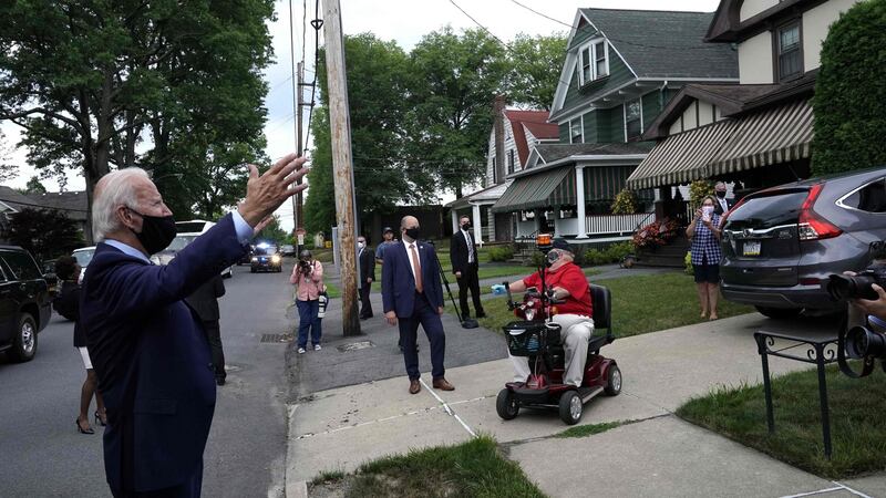 Joe Biden visits his old neighbourhood in Scranton, Pennsylvania, in October 2021. Photograph: Timothy A Clary/AFP via Getty Images