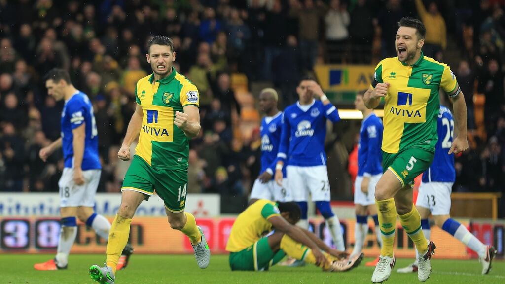 Wes Hoolahan equalised for Norwich just after half time as Alex Neil’s side weathered an early storm to earn a point at Carrow Road. Photograph: Getty