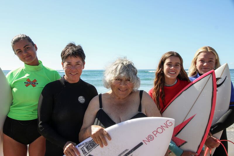 Miriam Margolyes: A New Australian Adventure with world champion surfer Pauline Menczer and three young surfers. Photograph: Helen Barrow/Southern Pictures/BBC