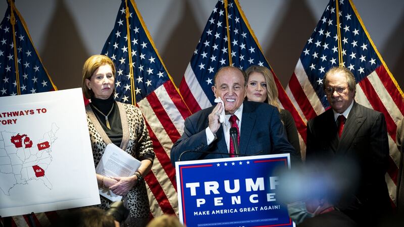 Rudy Giuliani at a press conference about Donald Trump’s legal challenges to his election loss to Joe Biden, on November 19th, 2020.  Photograph: Al Drago/Bloomberg