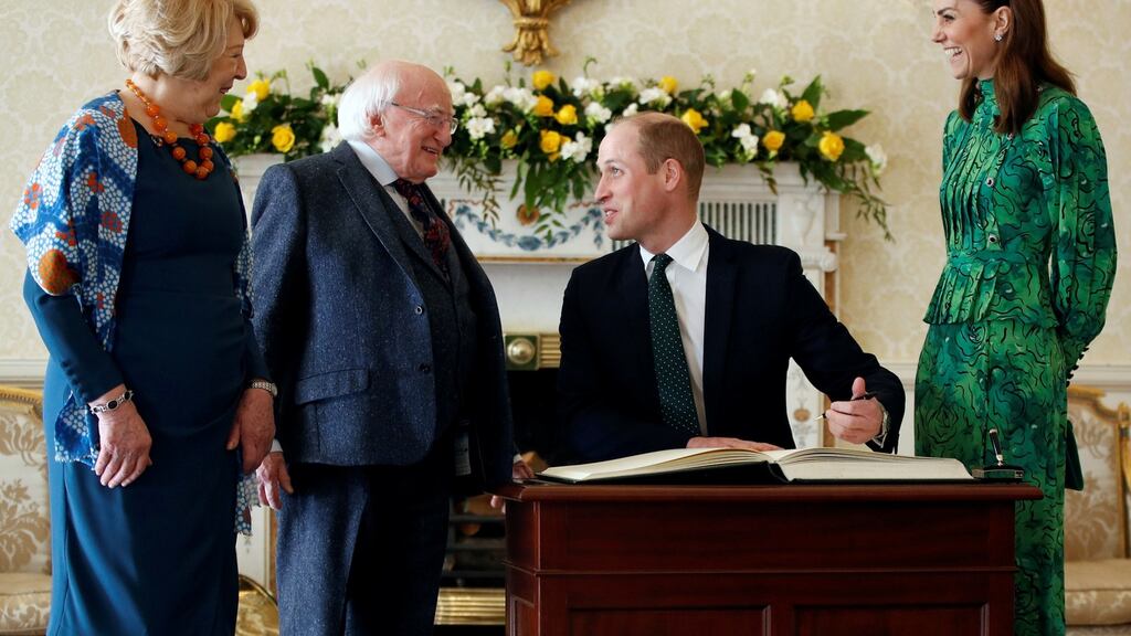 The Duke and Duchess of Cambridge meet  President Michael D Higgins  and Sabina Higgins at Áras an Uachtaráin  on March 3rd. Photograph: Phil Noble - WPA Pool/Getty Images