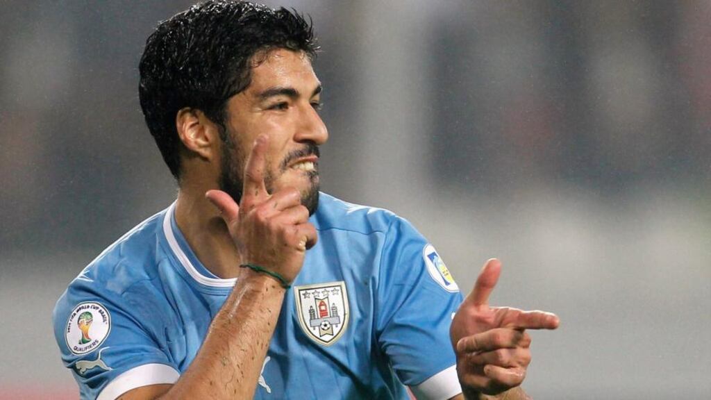 Uruguay’s Luis Suarez, El Pistolero, love him or hate, he’s some player. Photograph: Enrique Castro-Mendivil / Reuters