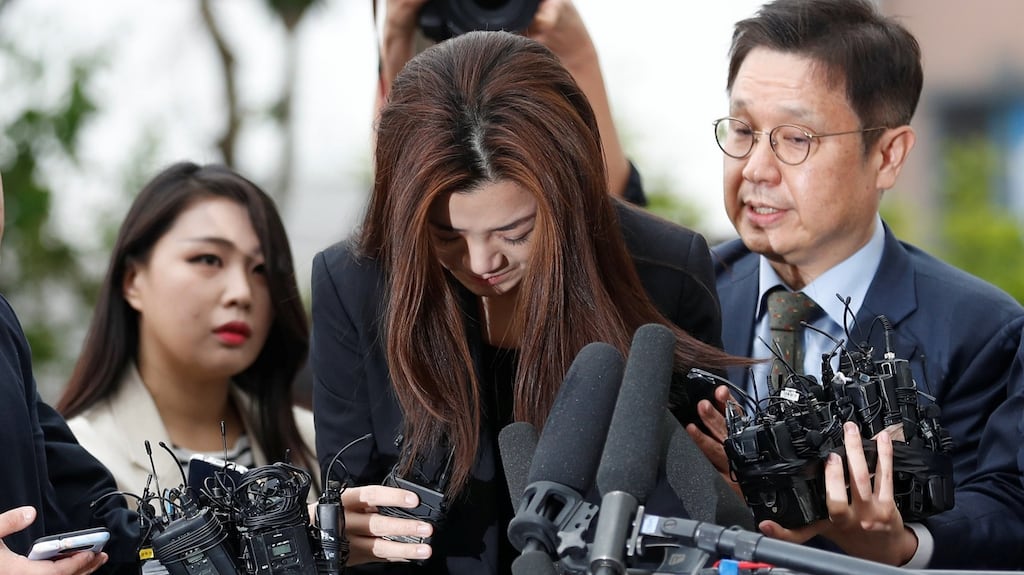 Cho Hyun-min, a former Korean Air senior executive and the younger daughter of the airline’s chairman Cho Yang-ho, arriveing at a police station in Seoul, South Korea. Photograph: Kim Hong-Ji/Reuters