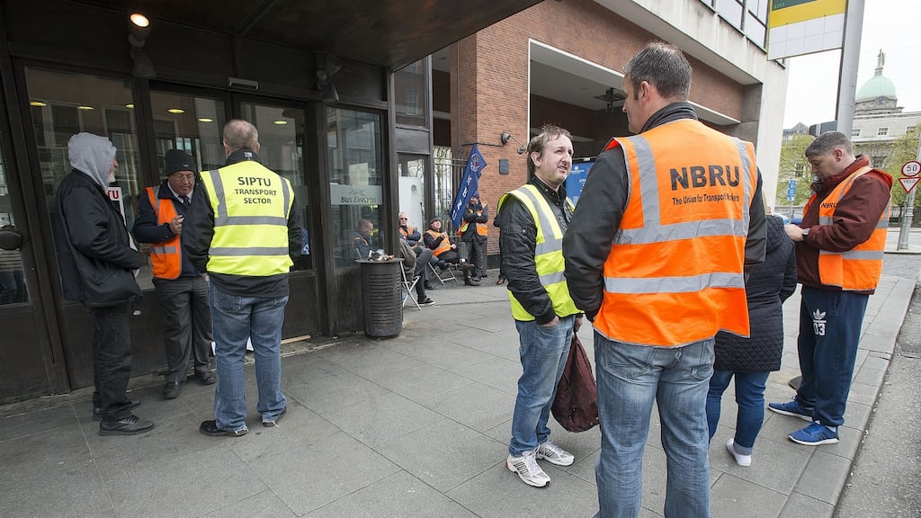 Members of Siptu and the NBRU picketing outside Busaras in Dublin earlier this year. File photograph: Dave Meehan/The Irish Times