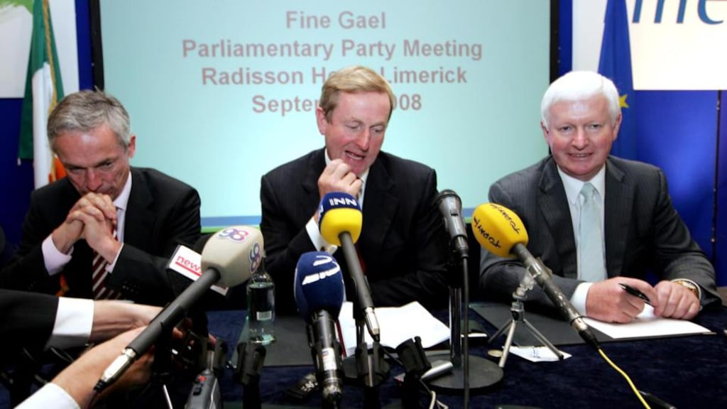 Strategist: Frank Flannery (right) with Richard Bruton and Enda Kenny in 2008, as Fine Gael’s director of elections. Photograph: Eric Luke