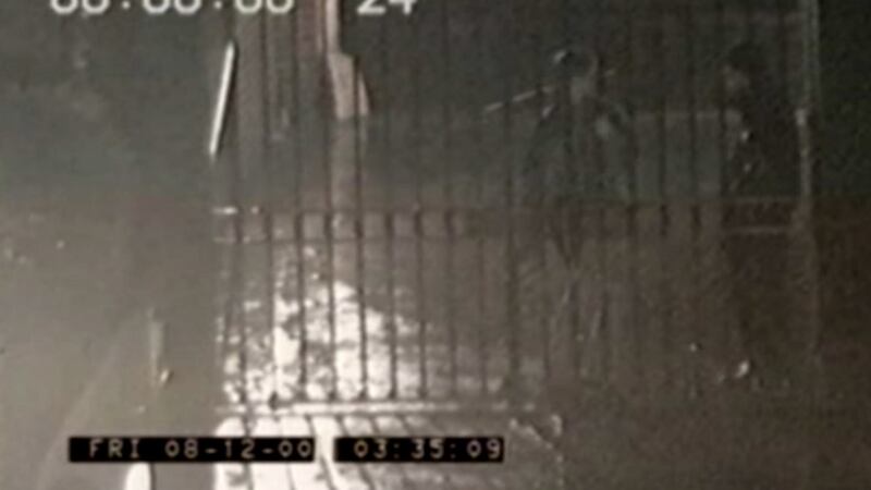 CCTV images of Trevor Deely and an unknown person on December 8th, 2000