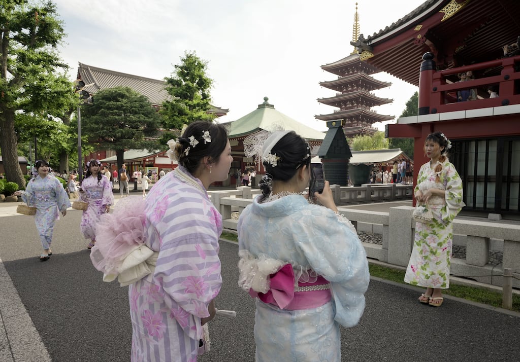 People at Sensoji Temple in Asakusa, Tokyo, in Japan. Photograph: EPA