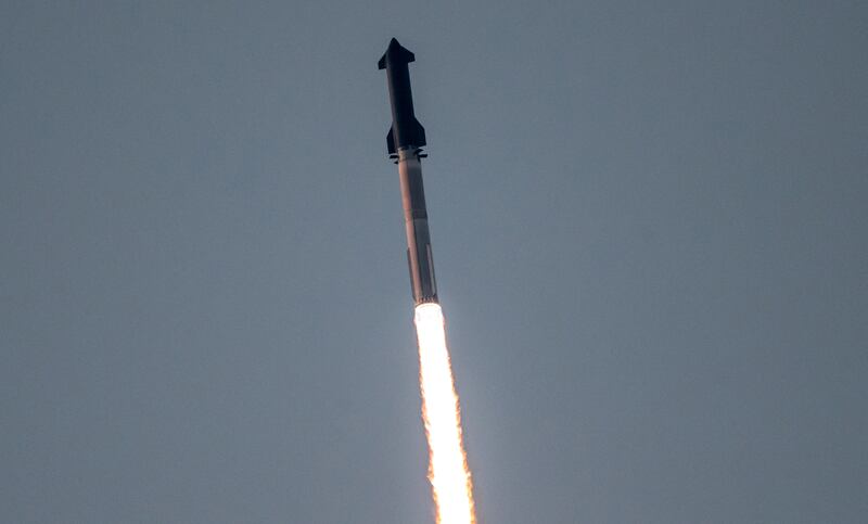 The SpaceX Starship after lift-off in Texas on Sunday. Photograph: Sergio Flores/AFP via Getty Images