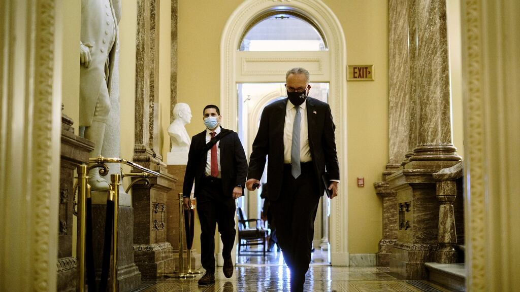 Senate majority leader Chuck Schumer: ‘Republicans played a dangerous and risky partisan game and I am glad that their brinksmanship did not work.’ Photograph: TJ Kirkpatrick/New York Times