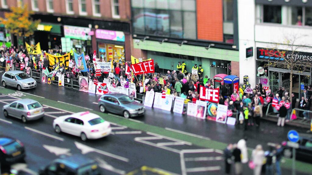 Anti-abortion protesters at the Marie Stopes clinic in Belfast, Northern Ireland on October 18, 2012. Photograph: AFP/Getty Images