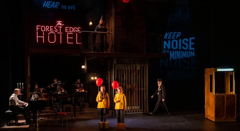 Hansel and Gretel: conductor and pianist Richard Peirson, Amelie Metcalfe and Ronan Millar as the lost children, and Raymond Keane as the night watchman. Photograph: Patrick Redmond
