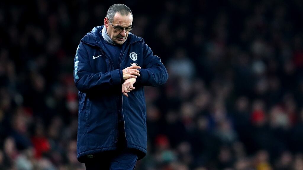 Chelsea manager Maurizio Sarri had accused his players of being “extremely difficult to motivate” after Saturday’s meek defeat at Arsenal. Photograph: Catherine Ivill/Getty Images