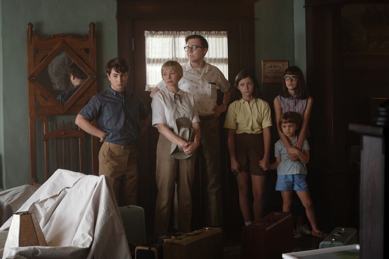 Gabriel LaBelle, Michelle Williams, Burt Paul Dano, Keeley Karsten, Julia Butters and Sophia Kopera in The Fabelmans. Photograph: Merie Weismiller Wallace/Universal Pictures and Amblin Entertainment