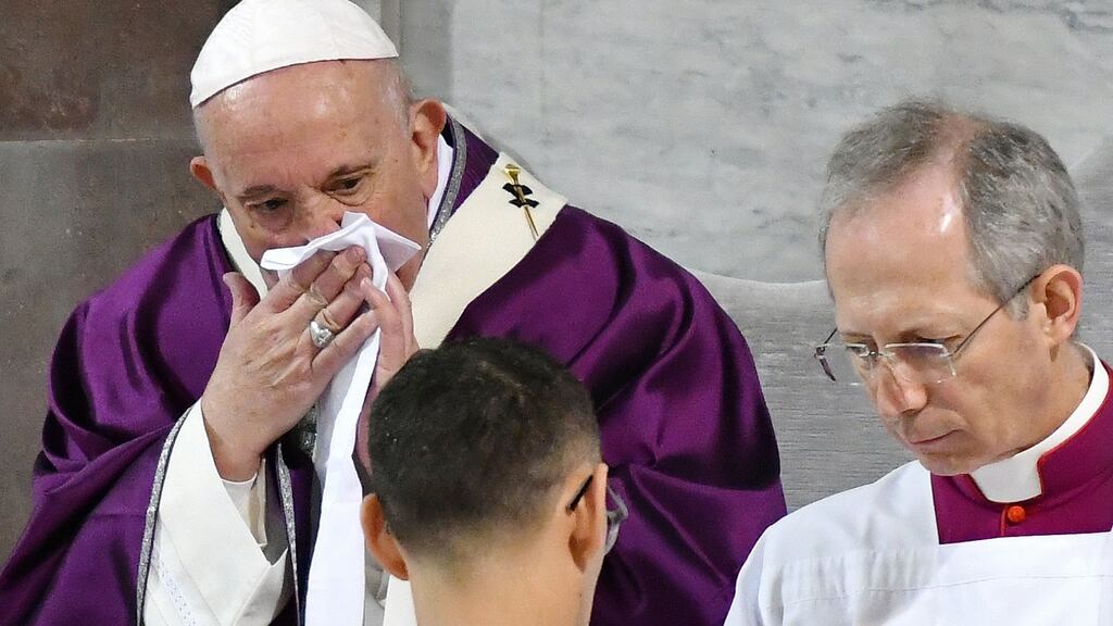 Pope Francis during the Ash Wednesday Mass which opens Lent, the 40-day period of abstinence for Christians before Holy Week and Easter, on February 26th. Photograph: Getty