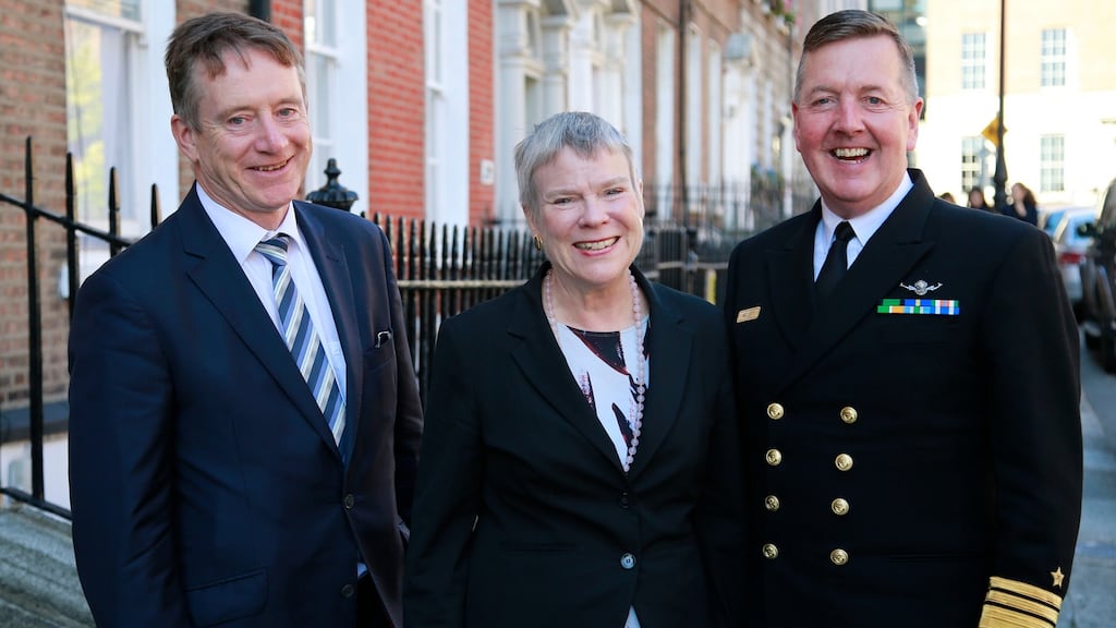 Deputy secretary general of Nato Rose Gottemoeller with Maurice Quinn, secretary general at the Department of Defence, and Vice-Admiral Mark Mellett, chief of staff of the Defence Forces. Photograph: Nick Bradshaw