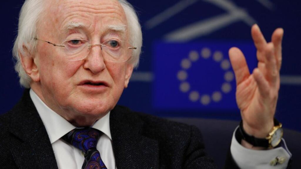 President Michael D Higgins addresses journalists at the European Parliament in Strasbourg, yesterday. “The inspiration and the achievements of the founders of the European Union cannot be taken for granted,” the President said in his speech to the parliament. Photograph: Reuters/Vincent Kessler