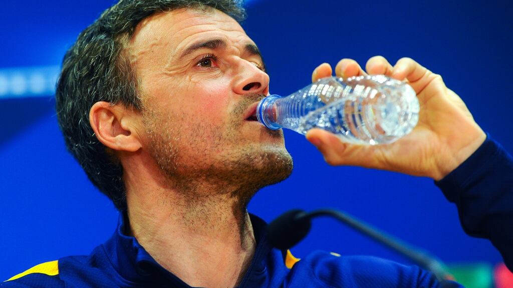 Luis Enrique of FC Barcelona faces the media during a press conference ahead of their Champions Leage round of 16 second leg match against Arsenal. Photograph: David Ramos/Getty Images