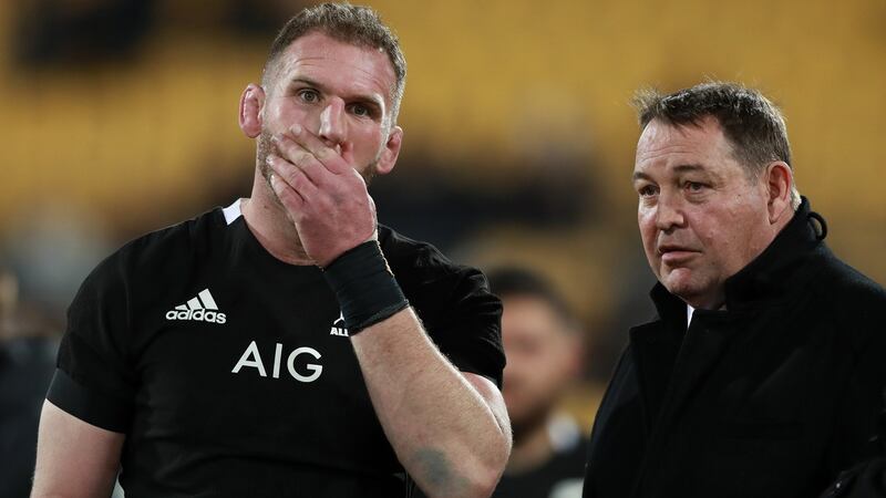 All Blacks captain Kieran Read and outgoing head coach Steve Hansen. Photograph: Hannah Peters/Getty