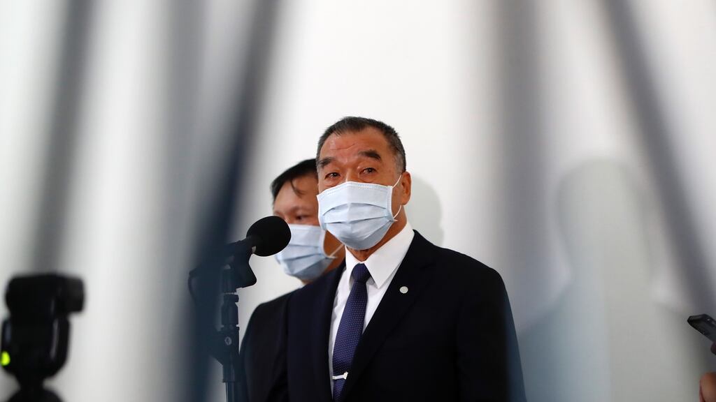 Taiwan’s defence minister Chiu Kuo-cheng speaks to the media in Taipei, Taiwan on Thursday. Photograph: Daniel Ceng Shou Yi/EPA