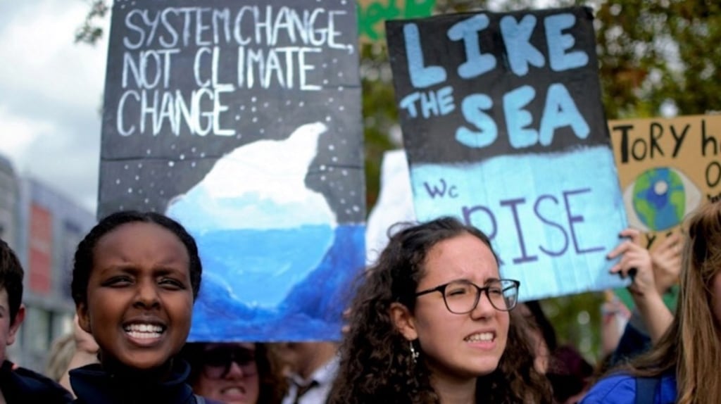 Climate activists, 14-year-old Sumaya Mohammed and 15-year-old Mira Henchi, students at Cork Educate Together Secondary.