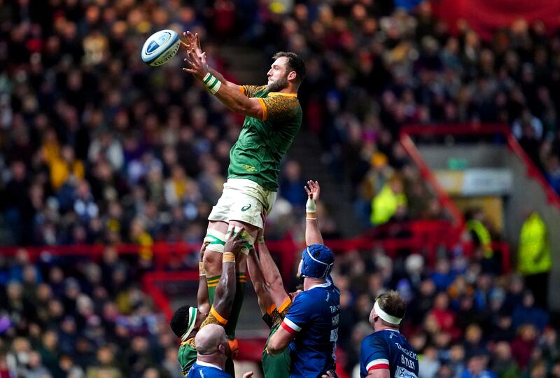Jason Jenkins wins a line-out for South Africa A during their defeat by Bristol Bears in November 2022. Photograph: David Davies/PA