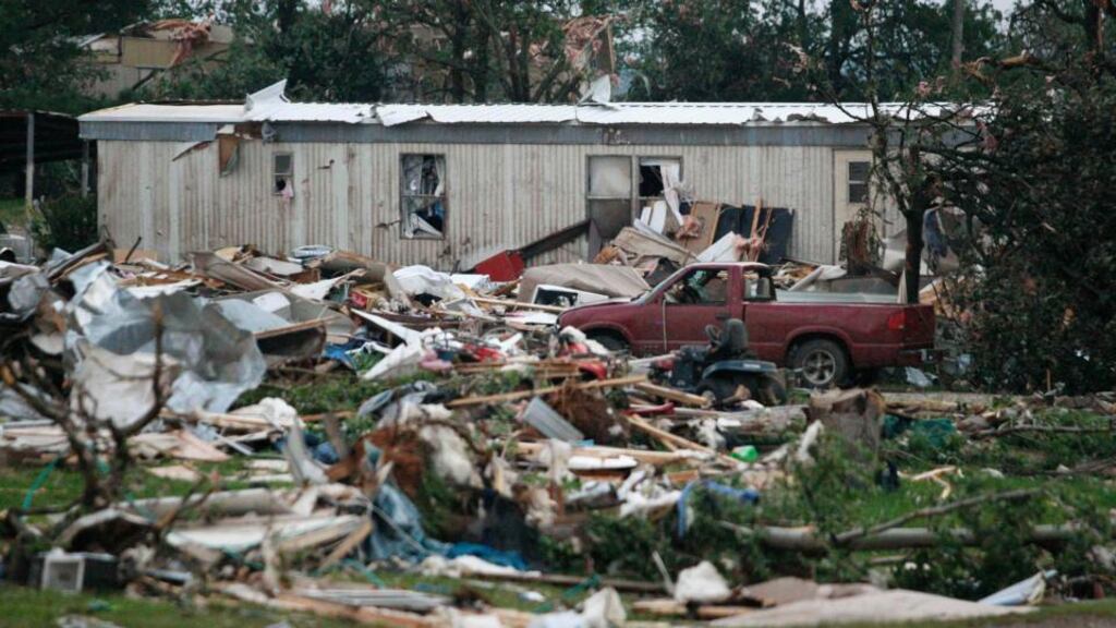Debris at a mobile home park near Shawnee, Oklahoma, which was destroyed by a tornado yesterday. Photograph: Bill Waugh/Reuters