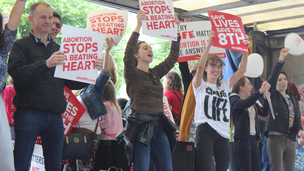 UCD student union president Katie Ascough (centre) at Rally for Life this July. Photograph: Jack Power