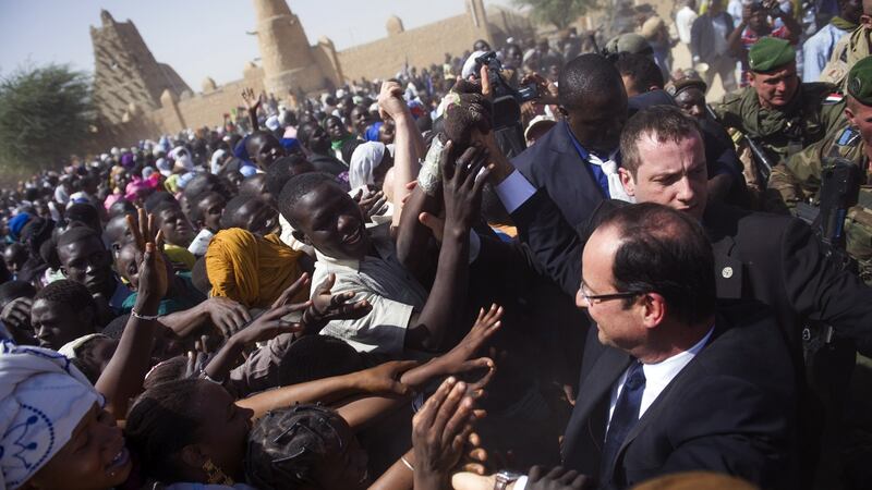France’s then president Francois Hollande is gretted by locals in Timbuktu on February 2nd, 2013. Photograph: Fred Dufour/AFP via Getty Images