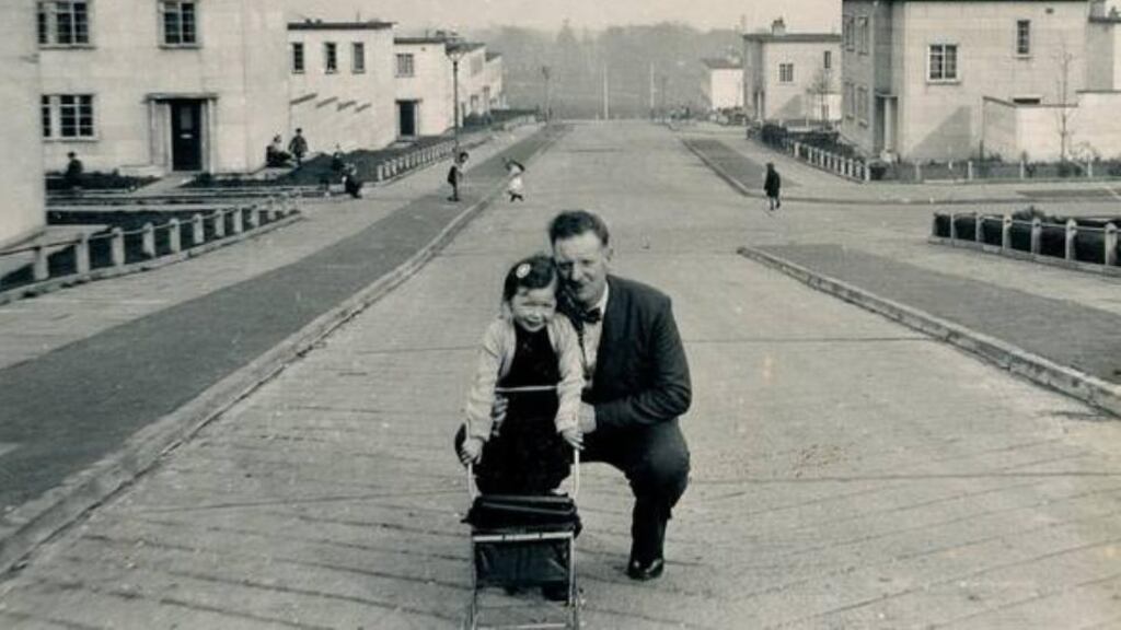 Marianne Elliott and her father in the White City estate in Belfast