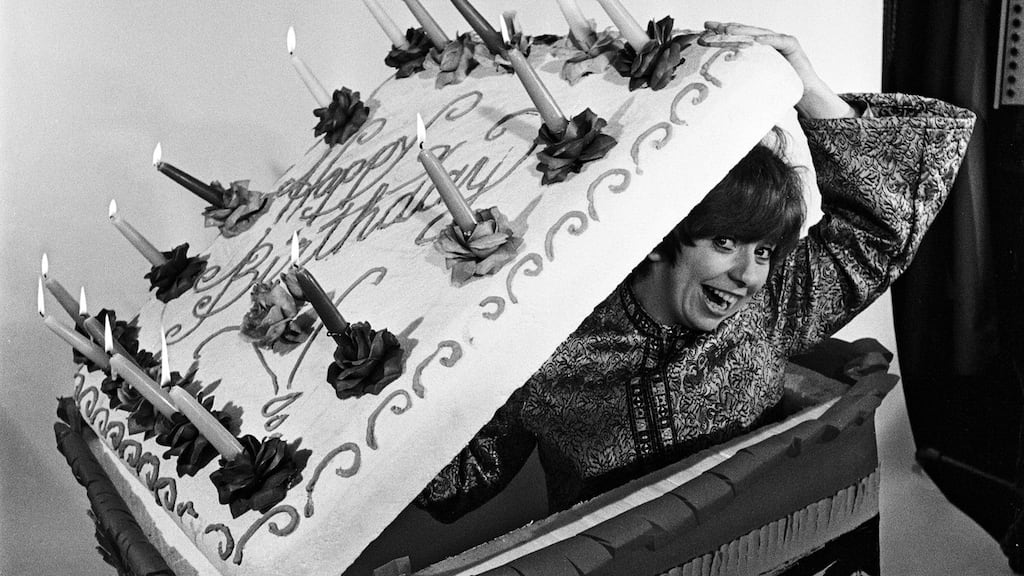 Denise Coffey celebrates her birthday on the set of Do Not Adjust Your Set in December 1967. Photograph: Blandford/Mirrorpix/Getty