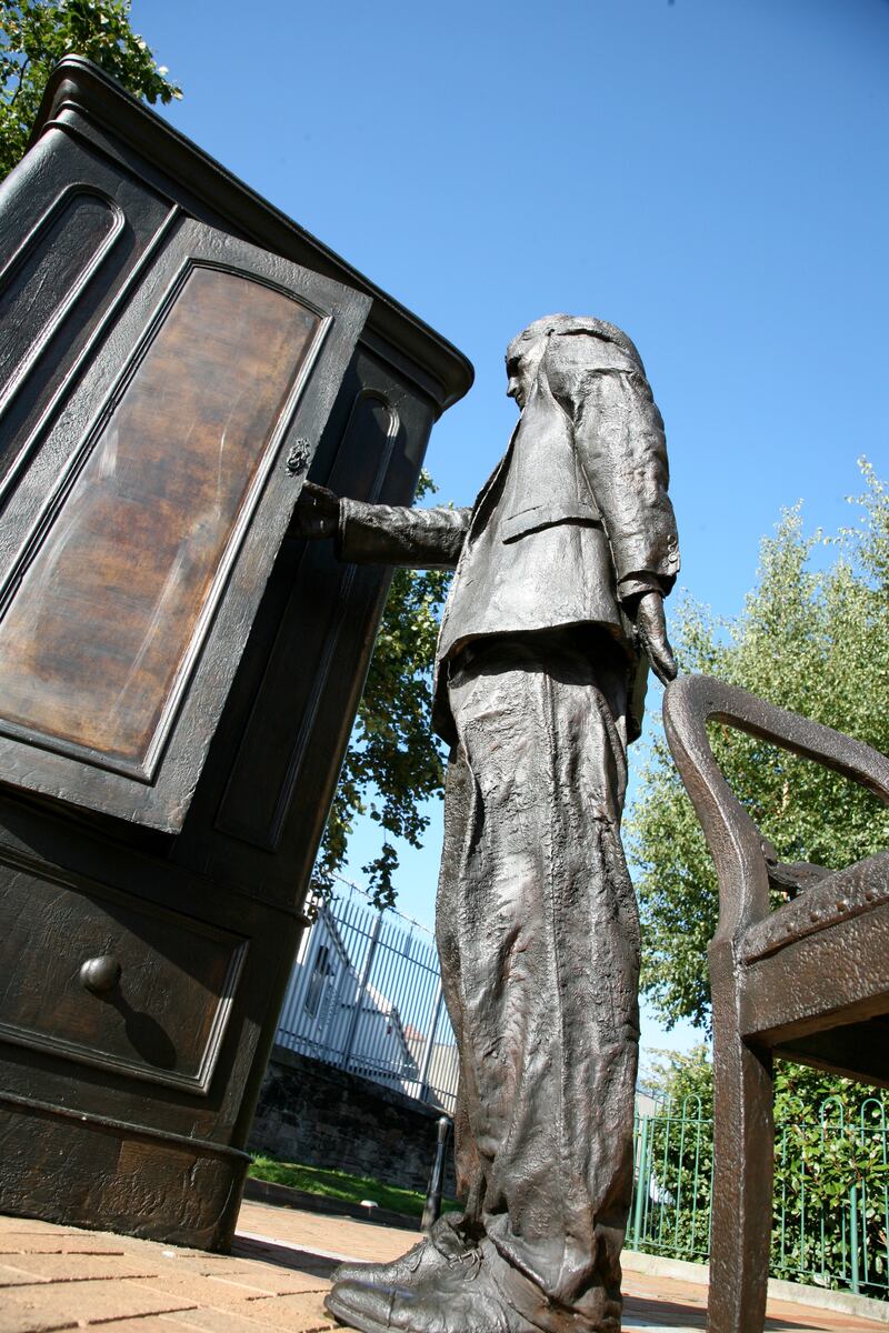 CS Lewis Square, Belfast: The Searcher, by sculptor Ross Wilson, which represents Digory Kirke, the narrator of the CS Lewis story The Magician’s Nephew, from The Chronicles of Narnia series